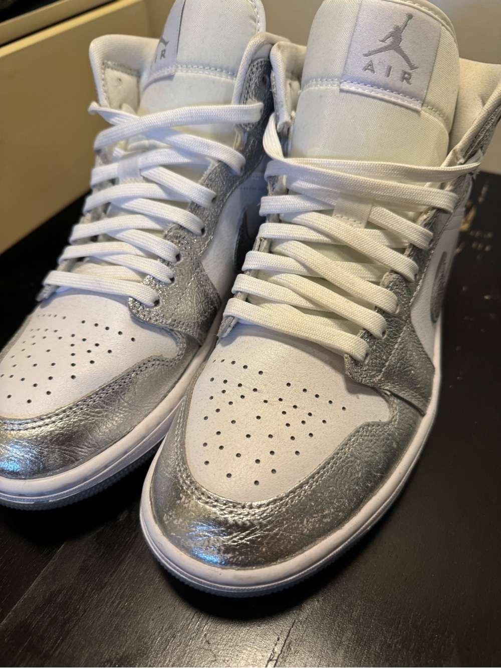 Jordan Mid-Top Sneakers - White & Silver Metallic